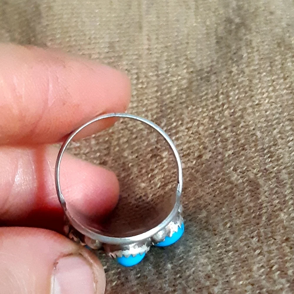Navajo Style Sterling Turquoise Cabochon Cluster Ring Size 8.75 - Picture 7 of 16